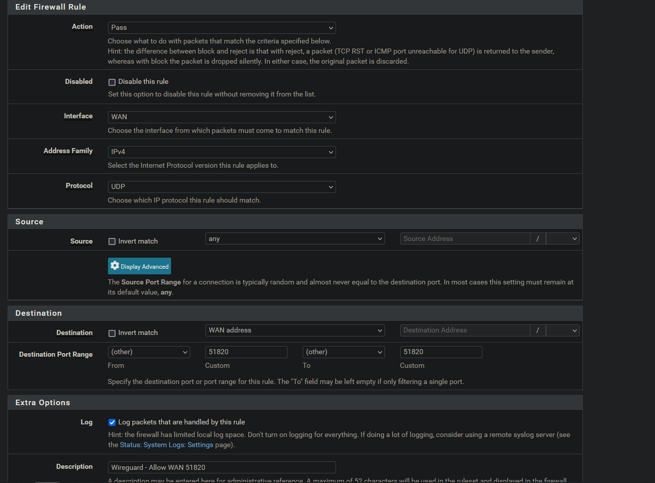 Firewall Rule Settings